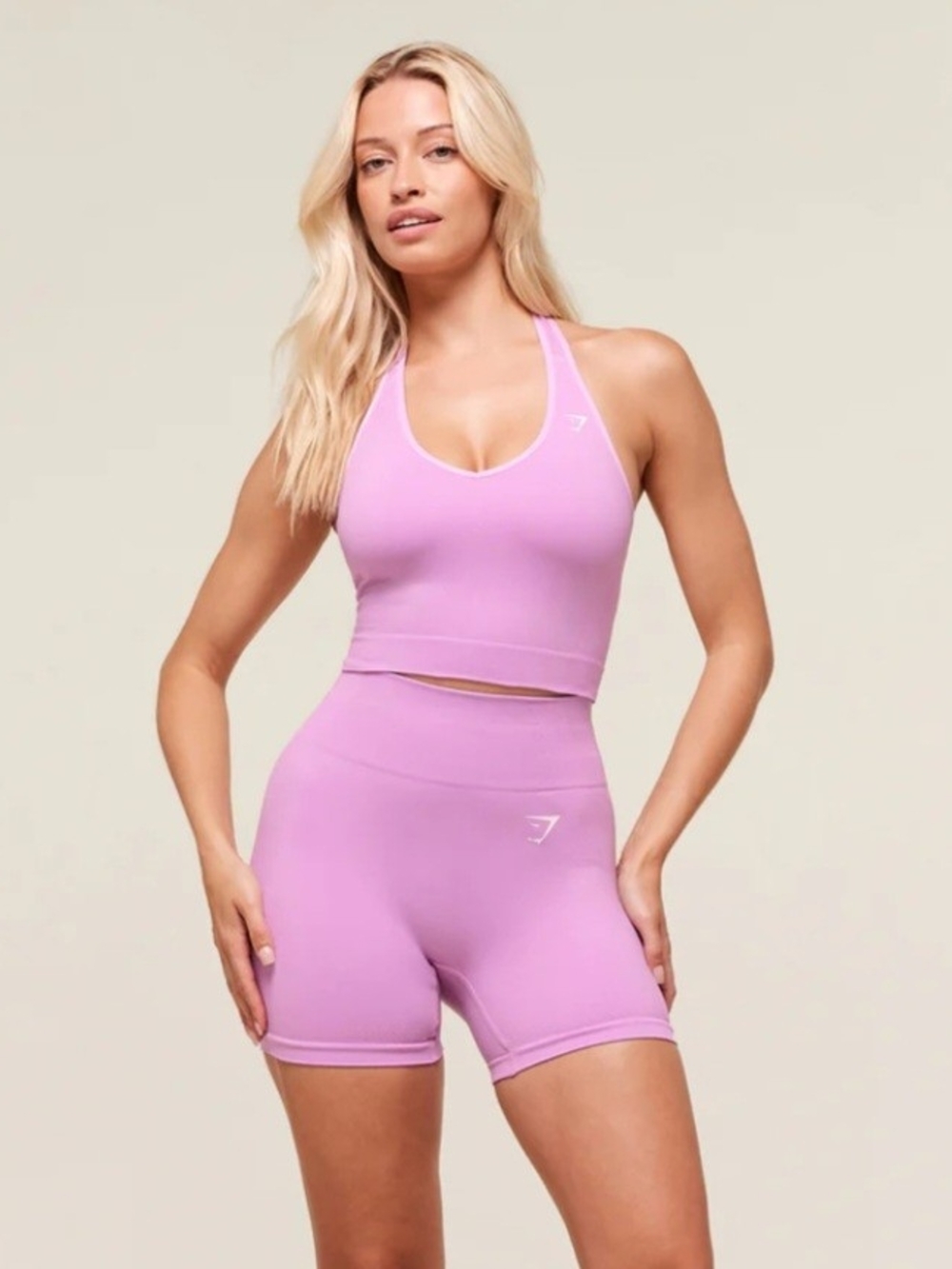 Gymshark Pastel Pink Halter Seamless Sports Bra - Picture 3 of 5